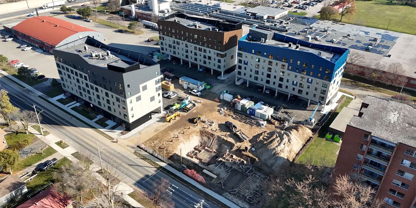 Aerial view of the site during excavation