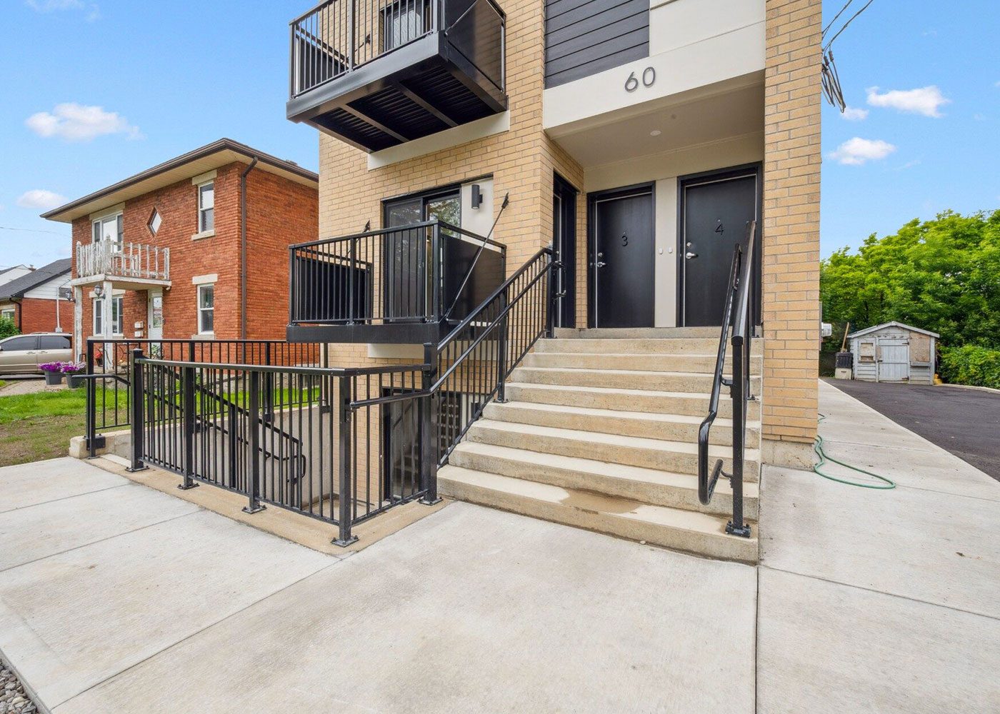 Front entrance stairs and balconies