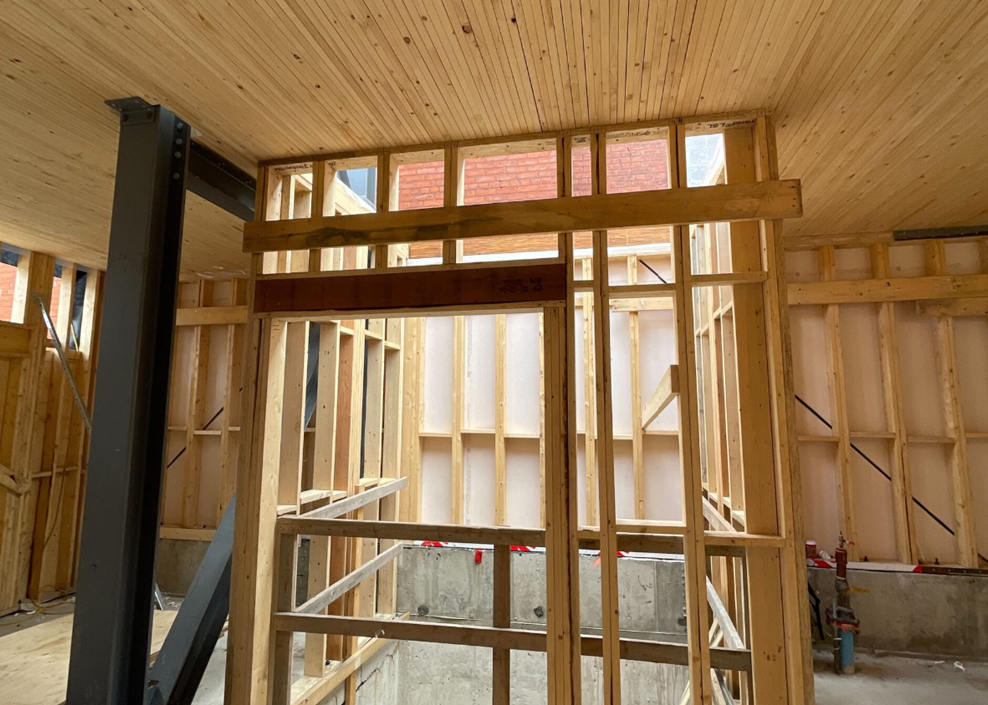 Nail-laminated timber and wood framing during construction